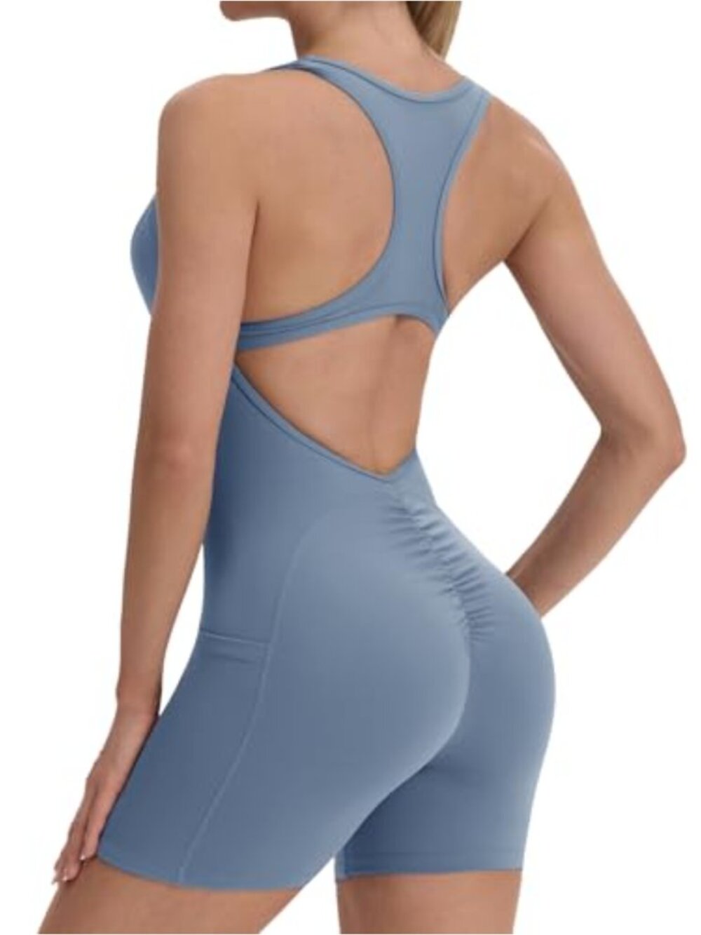 Women's Sleeveless Workout Jumpsuit Racerback Romper with Pockets